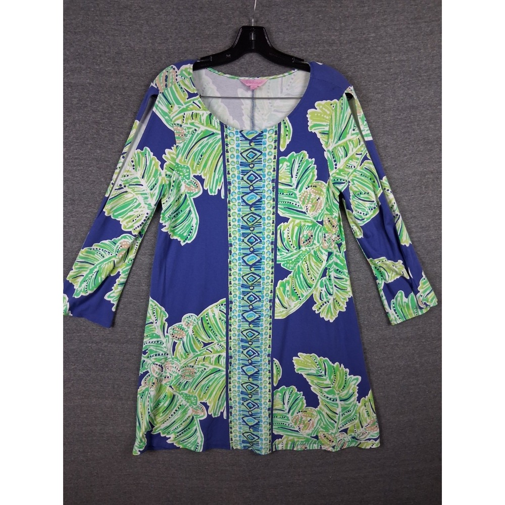 Lily Pulitzer Dress Medium Blue Macaw Sweet Escape Ophelia Swing Cold Shoulder‎